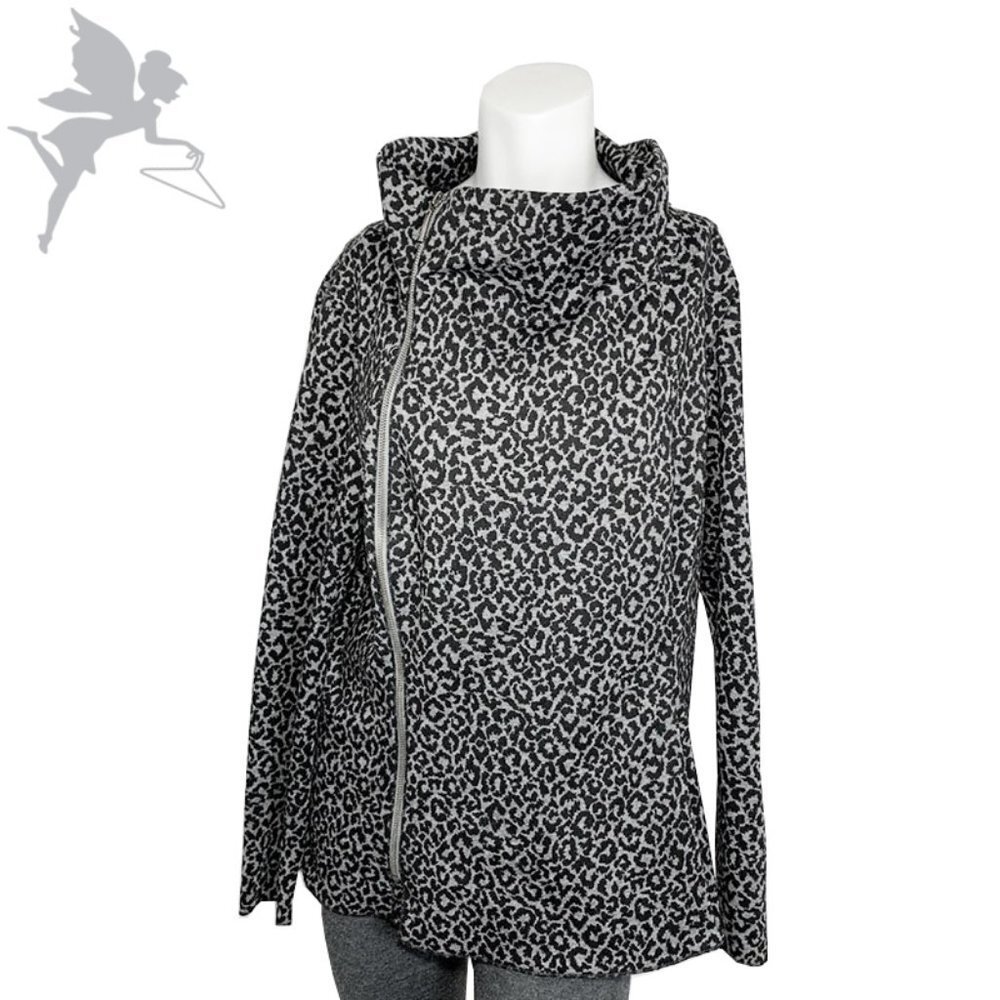 MARC BOUWER Asymmetrical Zipper Leopard Knit Jacket - Picture 1 of 7